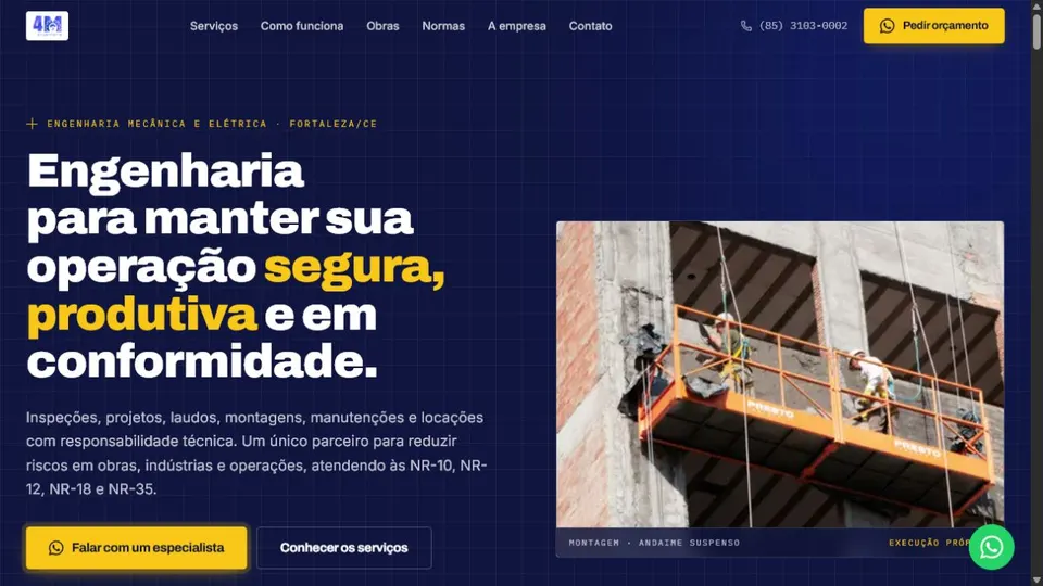 Página inicial do site 4M Engenharia