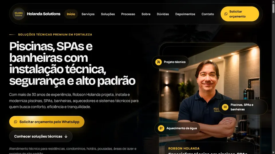 Página inicial do site Holanda Solutions